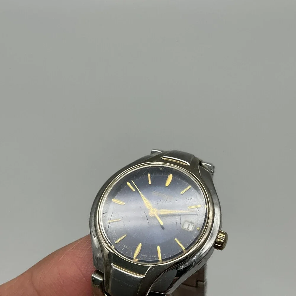 Seiko Womens Watch 25mm Blue Dial Two Tone Date 7N82-0DR0 New Battery 5.75